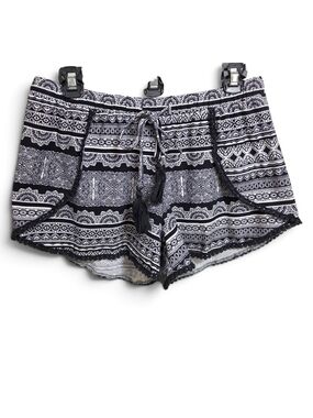 Bohemian Black & White Printed Women’s Shorts with Tassel Drawstring